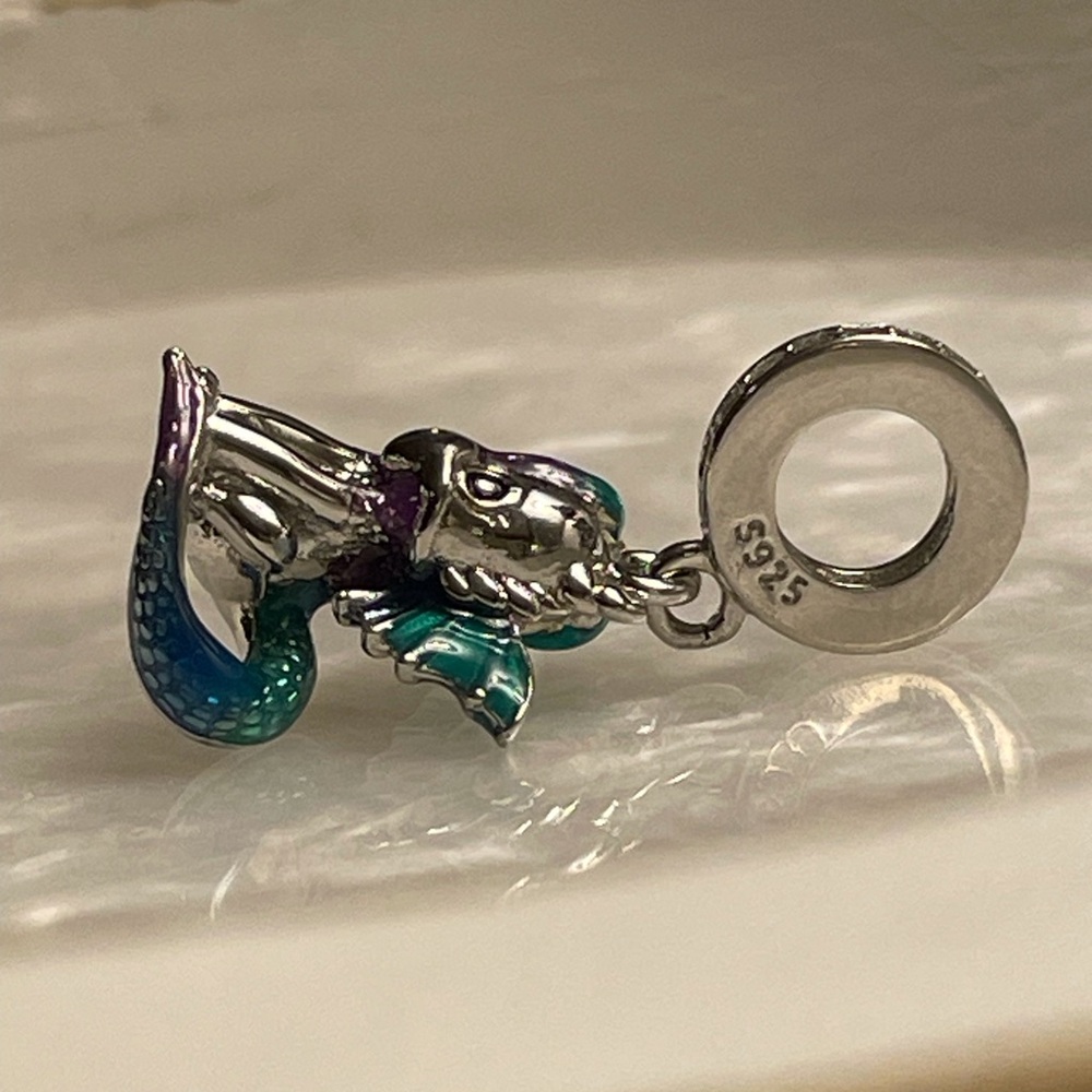 Bracelet Charm Dragon with Wings & Rhinestones Sterling Silver - Picture 4 of 9